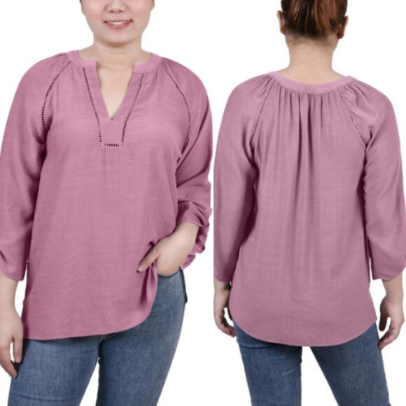 NY Collection Women's Petite Raglan Sleeve Split Neck Blouse Lilas Size PXL NWT - Picture 1 of 5